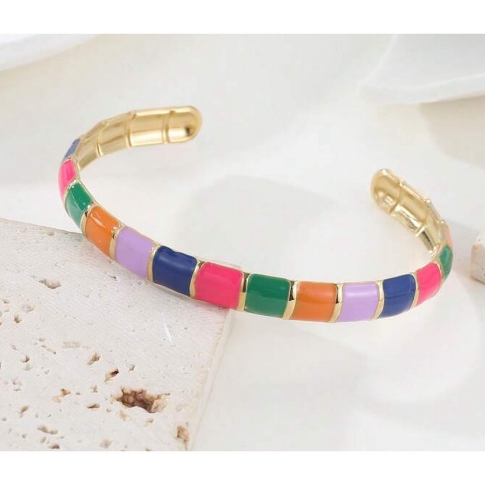 Rainbow & Gold Toned Enamel Cuff Bracelet,
NEW
